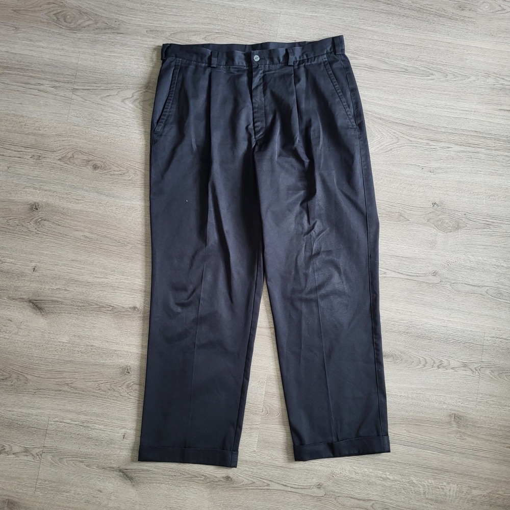 Nike Golf Fit Dry Pleated Pants Mens 40x32 Black Cuffed Trousers Swoosh Logo